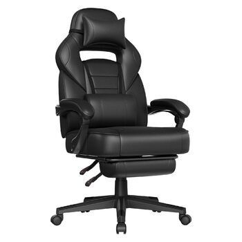 Ігрове крісло SONGMICS, офісне крісло з підставкою для ніг, робоче крісло з підголівником та поперековою опорою, регульована висота, ергономічне, вантажопідйомність до 150 кг, чорний колір OBG073B05 Колір чорнила чорний