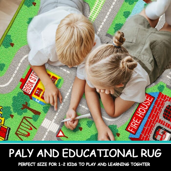 Дитячі килимки ігровий килимок для дітей місто 160х100см нековзний дитячий килимок ігровий килимок машинного прання з коротким вор