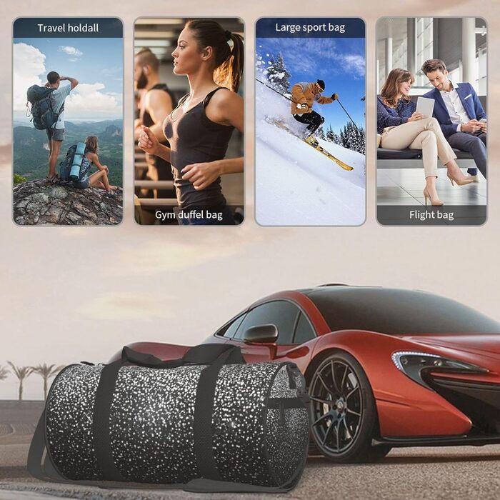 Синя смугаста сумка-дорожня сумка з черепом, кругла, великої місткості, легка та міцна, чудовий подарунок для походів, відпустки, ділових поїздок та іншого, з блискучими срібними блискітками.