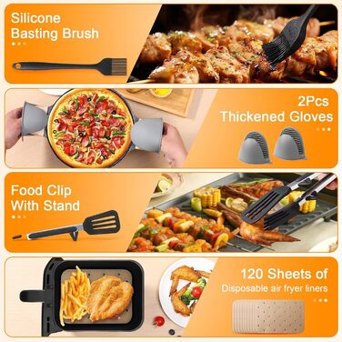 Аксесуари для фритюрниці ENSINE, аксесуари для фритюрниці для фритюрниці Ninja AF400EU, AF500EU, 9-10.4L XXL, включаючи силіконову форму, масляний спрей, решітку для гриля, силікон форми для випічки, папір для випічки тощо. НАБІР 22 шт.