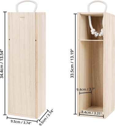 Дерев'яні винні коробки з кришкою Belle Vous (упаковка 2) - 34,4 x 9,5 x 9,5 см - Винна коробка з кришкою та ручкою для окремих пляшок - Дерев'яна подарункова коробка для днів народження та весіль