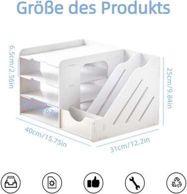 Настільний органайзер, Штабелювані лотки для листів (A4), Стоячий органайзер для документів для офісу, Органайзер для документів для столу, Зберігання документів A4, Офісне приладдя (White-a)