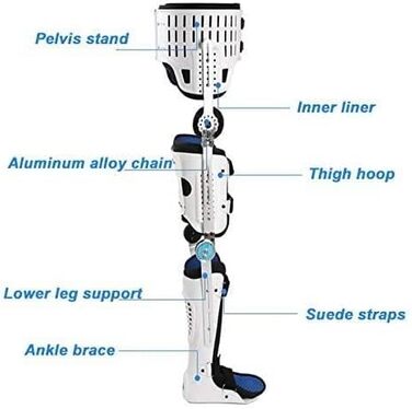 Ортез для відведення стегна з шарніром, гомілковостопний ортез і ортез для стопи можна адаптувати до стегна, використовується при переломах стегна, переломах стегна і переломах стегнової кістки (колір лівий) Лівий Один розмір підходить для всіх