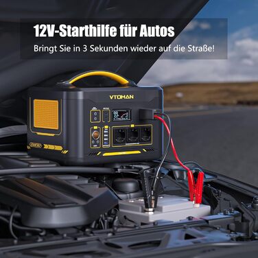 Портативна електростанція VTOMAN Jump 2200 з пусковими кабелями - акумулятор LiFePO4 ємністю 1548 Втгод/2200 Вт (пікова потужність 4400 Вт) з можливістю розширення до 3096 Втгод для евакуації транспортних засобів у надзвичайних ситуаціях DE - Jump 2200 пу