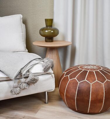 Пуфи та подушки Преміум-пуф зі справжньої шкіри - Ручна робота - Доставка з наповнювачем - Пуф-мішок для ніг (Коньяк-коричневий)