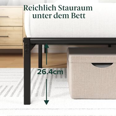 Ліжко Zinus Elias каркас 140x200 см з вінтажним узголів&39ям - Металеве ліжко 140x200 з металевою рейковою основою - Платформа заввишки 30 см з простором під нею - Пружинний матрац не потрібен - Чорний 200 x 140 см