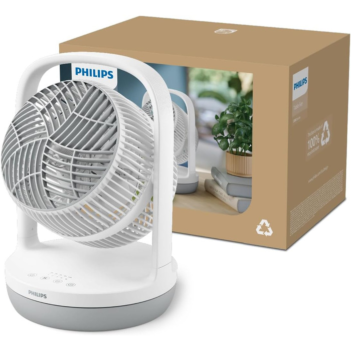 Настільний вентилятор Philips серії 2000. Потужний і надзвичайно тихий. 23 дБ. циркуляція повітря. Регульований нахил 180. Таймер на 12 годин. Для спальні, дому та офісу. CX2050, білий