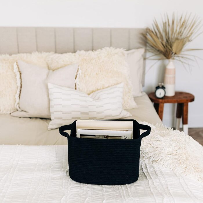 Кошик для зберігання OrganiHaus, чорний, місце для зберігання туалетного паперу, дитячий кошик для зберігання, плетений кошик, кошик для сходів, кошики та контейнери, маленький кошик для білизни, плетені кошики для зберігання, 35x23 см, чорний