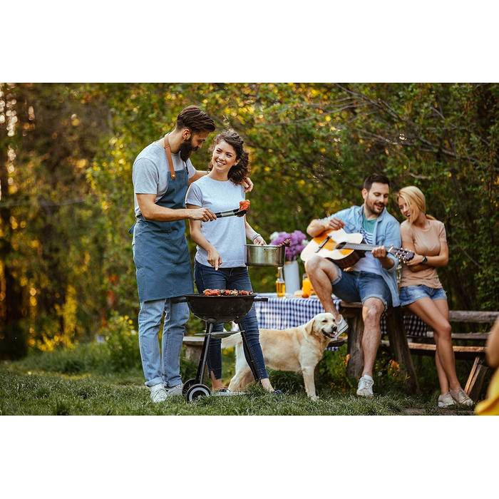 Мангал для вугілля Ø 44 см, мангал на 4 особи, мобільний чайник-мангал з кришкою для подорожей/саду/балкону Чорний