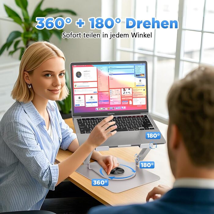 Підставка для ноутбука iCare з магнітним RGB-кулером, поворотна на 360, витримує до 10 кг, надтиха (18 дБ), сумісна з ноутбуками та планшетами до 16 дюймів, срібляста з RGB-підсвічуванням