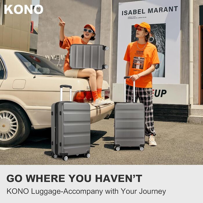 Валіза KONO, ручна поклажа, легка тверда оболонка, з замком TSA та подвійними обертовими колесами для подорожей та бізнесу, 55x35x22 см, сіро-сіра M (55 x 35 x 22 см)