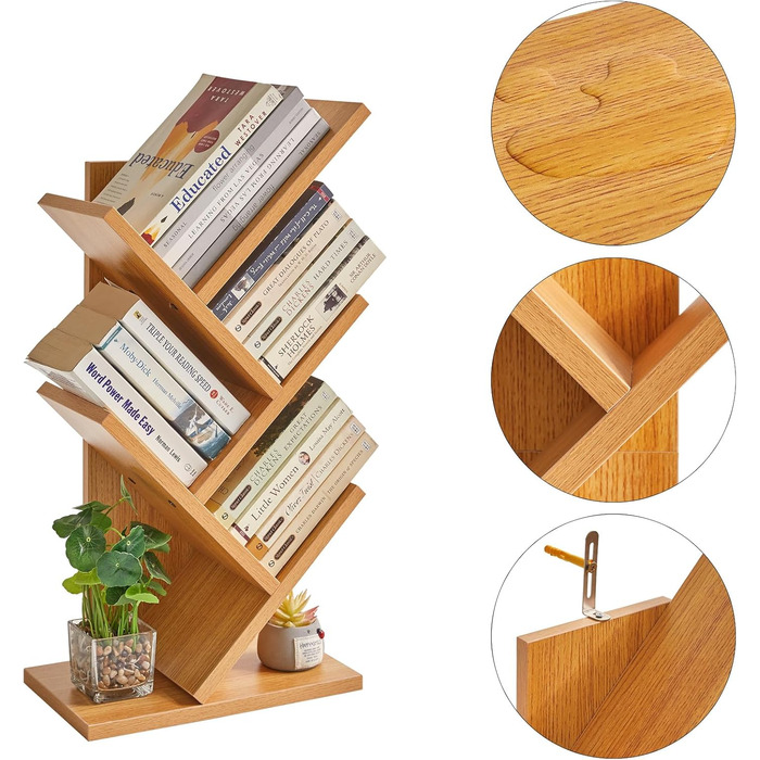 Книжкова полиця YMYNY у формі дерева, 4-рівнева перегородка для кімнати, сучасна дерев&39яна полиця для книг/фільмів/компакт-дисків, вузька підставка для спальні, домашнього офісу, натуральний колір HBC014N 60 см 4 яруси натурального кольору