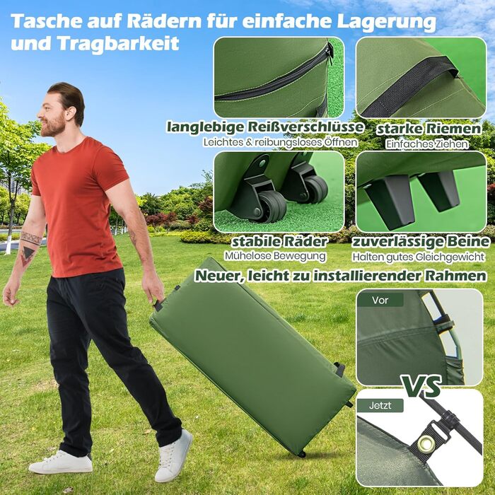 Похідне ліжко з наметом для 2 осіб, водонепроникний кемпінговий намет 5 в 1 з сонцезахисним тентом, надувним матрацом, подушкою, спальником та сумкою для перенесення, шезлонг/кемпінгове ліжко для походів та пікніків