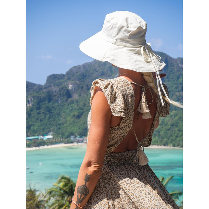 Жіночий сонцезахисний капелюх Comhats, захист від сонця UPF 50, літній капелюх із захистом шиї, широкі козирки, бавовна, розмір S 1005бежевий