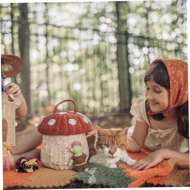 Кошик для грибів, 11 дюймів, у формі будиночка, з кришкою, портативний декоративний ротанг з ручкою, реквізит для фотографії, подарунки для дитячого декору