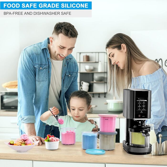 Набір GoMaihe з 4 контейнерів Creami для морожениці Ninja Creami - Ванни Аксесуари для NC301 NC300 серії NC299AMZ, без бісфенолу А, можна мити в посудомийній машині, герметично - в рожевому, зеленому, сірому та синьому кольорах