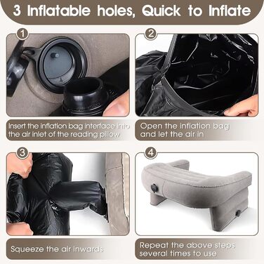 Надувна подушка для читання, ПВХ подушка для читання для ігор, портативна подушка-підлокітник з 3 отворами для накачування для гри та перегляду телевізора, 80 x 59 x 37 см