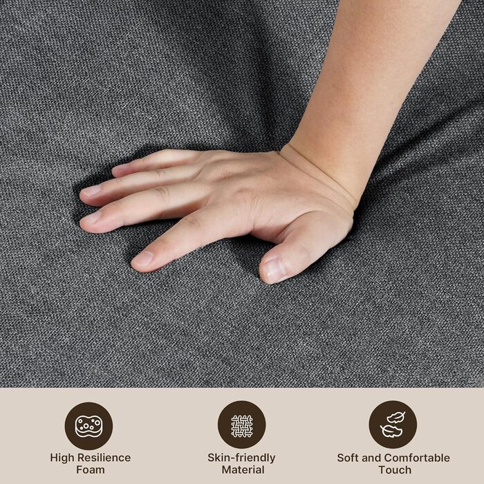 Місний диван-ліжко Xbro, крісло-ложок з регульованою спинкою та 2 подушками, крісло з функцією сну для невеликих квартир (темно-сірий), 2-