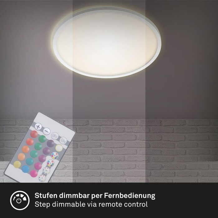 Стеля LED-панель BRILONER RGB-освітлення, диммер, керування кольором, підсвітка, з пультом ДК, 22 Вт, 2700 Лм, 4000 К, біла, Ø 42 см
