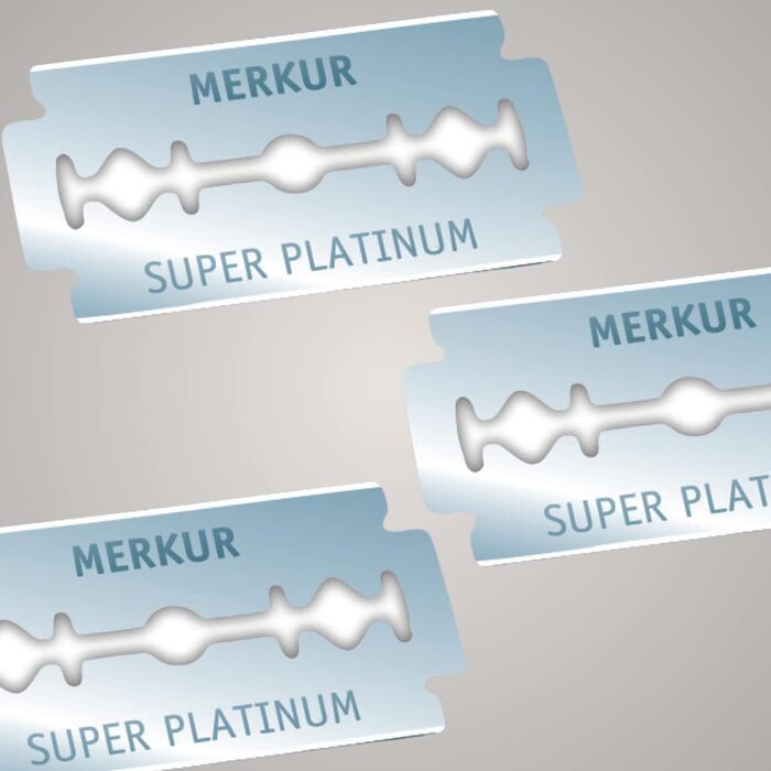 Лезо бритви MERKUR Stainless Steel Super Platinum Silver 910 (10 шт. ) Класичне двостороннє лезо бритви з платиновим покриттям Ідеально підходить для вологого гоління Нержавіюча сталь Зроблено в Німеччині