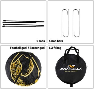 Дитячі футбольні ворота PodiuMax для саду, складні футбольні ворота 2 в 1, настінний тренажер для використання в приміщенні/на вулиці, тренажер для футбольних воріт з сумкою для перенесення, 120 * 80 * 80 см