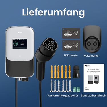 Зарядна станція GONEO Wallbox 22kW 8-32A для електромобілів 3-фазна з 5-метровим зарядним кабелем типу 2 для EV/PHEV зарядний прис