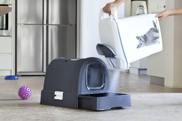 Котячий туалет Curver Petlife з кришкою, включаючи совок, сучасний вигляд ротанга, антрацит, 51,5 x 38,5 x 40 см