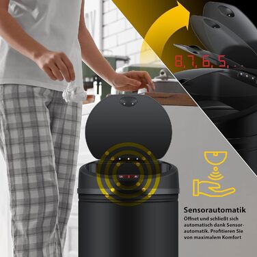 Відро для сміття KESSER Sensor Автоматичне Відро для сміття Відро для сміття Нержавіюча сталь 56 літрів ЧОРНИЙ
