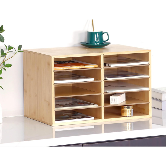 Бамбуковий лоток для документів Relaxdays, DIN A4, 10 відділень, офіс, домашній офіс, ВШХ 349x31 см, настільний органайзер, натуральний