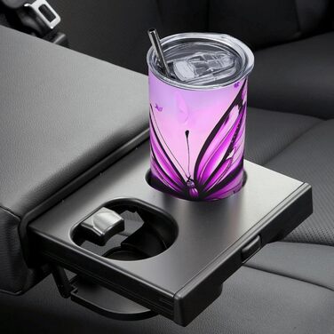 Кухоль з прямою трубочкою, 590 мл, принт фіолетового метелика, дорожній кухоль, підходить для кемпінгу, офісу та дому