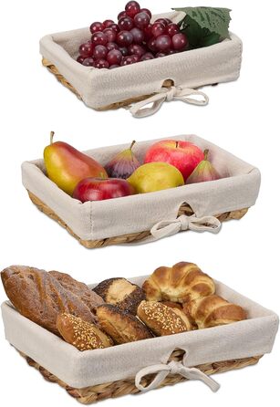 Хлібний кошик Relaxdays, набір з 3 шт. , різних розмірів, тканий, з тканинною вставкою різних розмірів, плетені, з тканинною встав