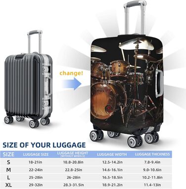 Чохол для валізи з принтом Барабанний ритм, еластичний, з прихованою блискавкою універсальний захист для подорожей та ділових поїздок, чорний, розмір S (для валіз 18-21 дюймів)
