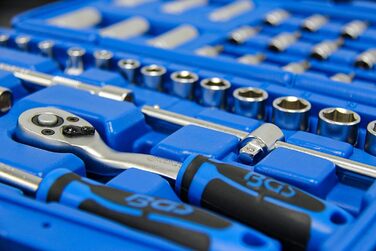 Набір торцевих головок BGS 2151 з фіксатором Gear Lock Привід 6,3 мм (1/4) 38 предметів, 1/4 дюйма, сріблясто-синьо-чорний