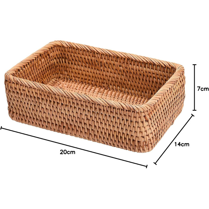 Плетені кошики з ротанга, 30 x 20 x 9 см, прямокутний плетений кошик для фруктів, плетені кошики, кошики для зберігання речей для організації прикрас для вхідної зони, столу, 30x20x9 см