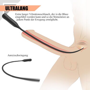 Гнучкий уретральний вібратор BDSMYEE для чоловіків, 355 мм, силіконовий, 10 режимів вібрації, стимуляція простати та уретри