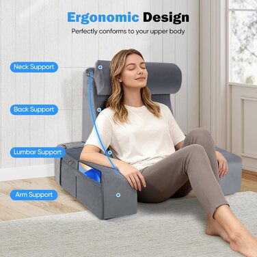 Ергономічна подушка для читання зі знімним підголівником та підлокітниками, з підтримкою спинки для ліжка, дивана, підлоги, регульована для читання, роботи та відпочинку, сіра