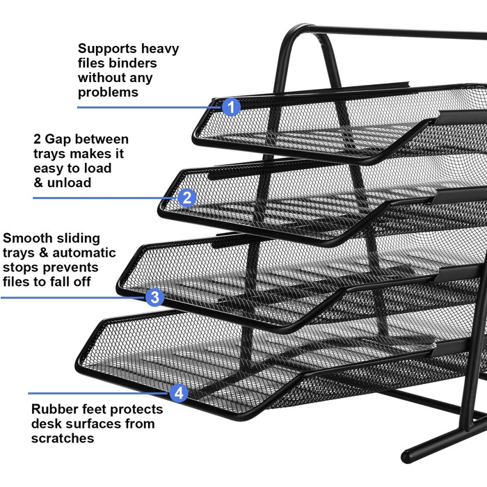 Шухляди Органайзер для лотків для листів, металева сітка, настільний лоток для документів для дому та офісу - чорний - БАГАТОРАЗОВИЙ, 4
