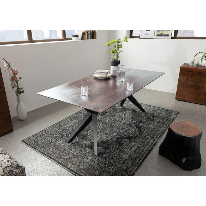 Обідній стіл з масиву дерева Swiss Edge 08 виготовлений з акації - сірий, лакований ніжки матово-чорного кольору 140x90 см обідній стіл з масиву дерева, 24.DE