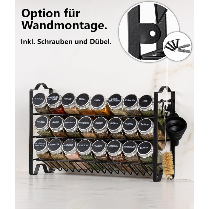 Підставка для спецій Deco haus, настінна та настінна З БАНКАМИ ДЛЯ СПЕЦІЙ ТА ЕТИКЕТКАМИ - Органайзер для спецій - Органайзер для підставок для спецій - Підставка для спецій - Підвісна система підставок для спецій - Зберігання спецій - Банки для спецій з п