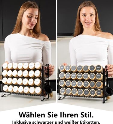 Підставка для спецій Deco haus, настінна та настінна З 28 БАНКАМИ ДЛЯ СПЕЦІЙ ТА ЕТИКЕТКАМИ - Органайзер для спецій - Органайзер для підставки для спецій - Підставка для спецій, підвісні підставки для спецій - Шафа для підставки для спецій, чорне сховище д