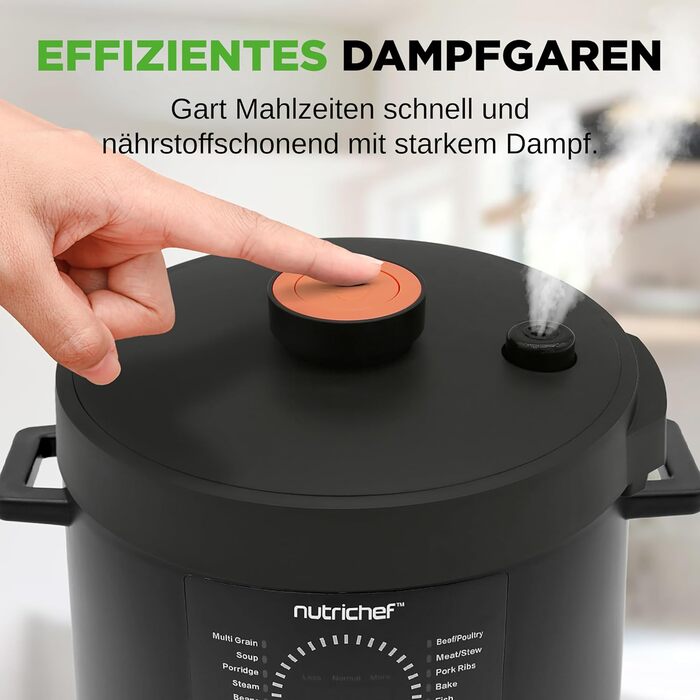Мультиварка-скороварка NutriChef 5,7 л 9 програм, цифровий тиск-котел, рисоварка та пароварка, чорна