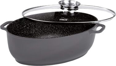 Жаровня Stoneline Gourmet, овальна, 38,8 x 26,3 см, 8 л, з кришкою з ароматизованого скла для дозованого додавання рідини, з литог