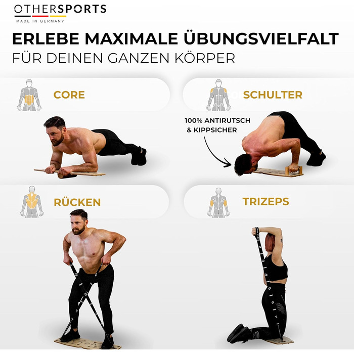 Дошка для віджимань Pro 3 Максимально ефективне тренування грудних мязів з функцією балансу та опору Деревяна дошка для віджимань Тренажер для грудних мязів III. З еспандерами та півроликом