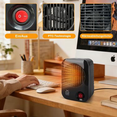 Міні-електричний вентилятор-обігрівач 600 Вт, невеликий настільний PTC-обігрівач із захистом від перегріву та захистом від полум&39я V0, компактний електричний радіатор для офісу, столу, спальні та журнального столика