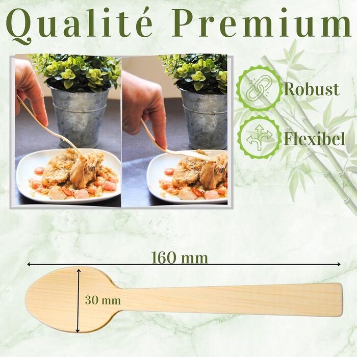 Компостованих бамбукових ложок 16 см екологічно чисті одноразові столові прибори без деревного присмаку Екологічно чисті та без присмаку Пікнік, барбекю, вечірка Claudi Home 300 ложок XL, 300