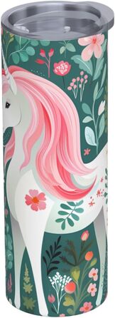 Кухоль з прямою трубочкою, єдиноріг з рожевим волоссям, принт, дорожній кухоль, підходить для кемпінгу, офісу та дому, 590 мл