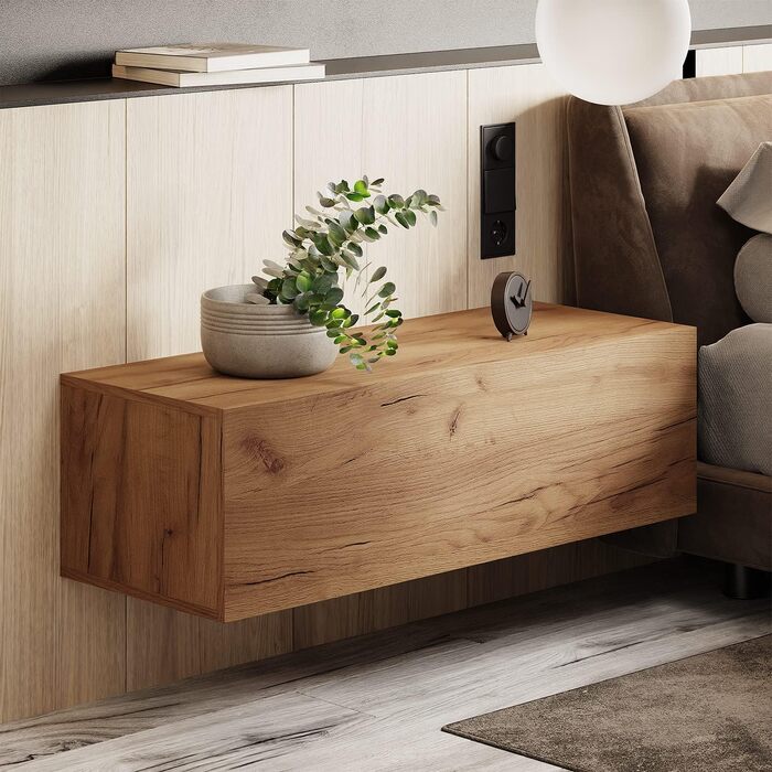 Тумба приліжкова для спальні Planetmbel 100 см дуб золотий дуб золотий