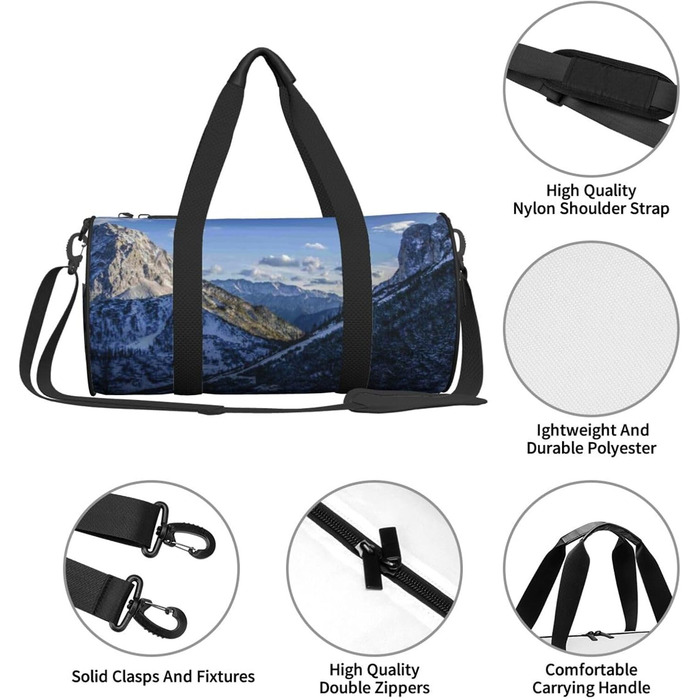 Спортивна сумка-мішок для подорожей, зимовий пейзаж з горами, сумка на ніч, чорна, універсальний розмір, дорожня сумка