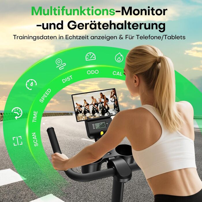 Велотренажер SLUNSE 2025 Neu Heimtrainer з магнітним опором, LCD-дисплеєм та підключенням до додатку, для домашніх тренувань (зелений)