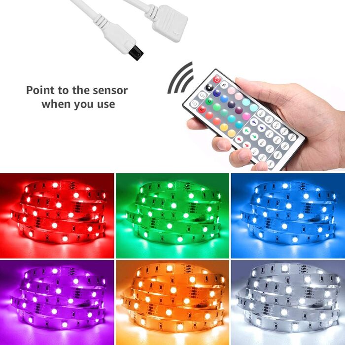 Набір світлодіодних стрічок Lepro RGB, 5050 SMD 150 світлодіодних стрічок, 12 В, світлодіодна стрічка самоклеюча, гнучка світлодіодна стрічка, світлодіодні ліхтарі IP20, барвиста світлодіодна стрічка з регулюванням яскравості, блок живлення та контролер у